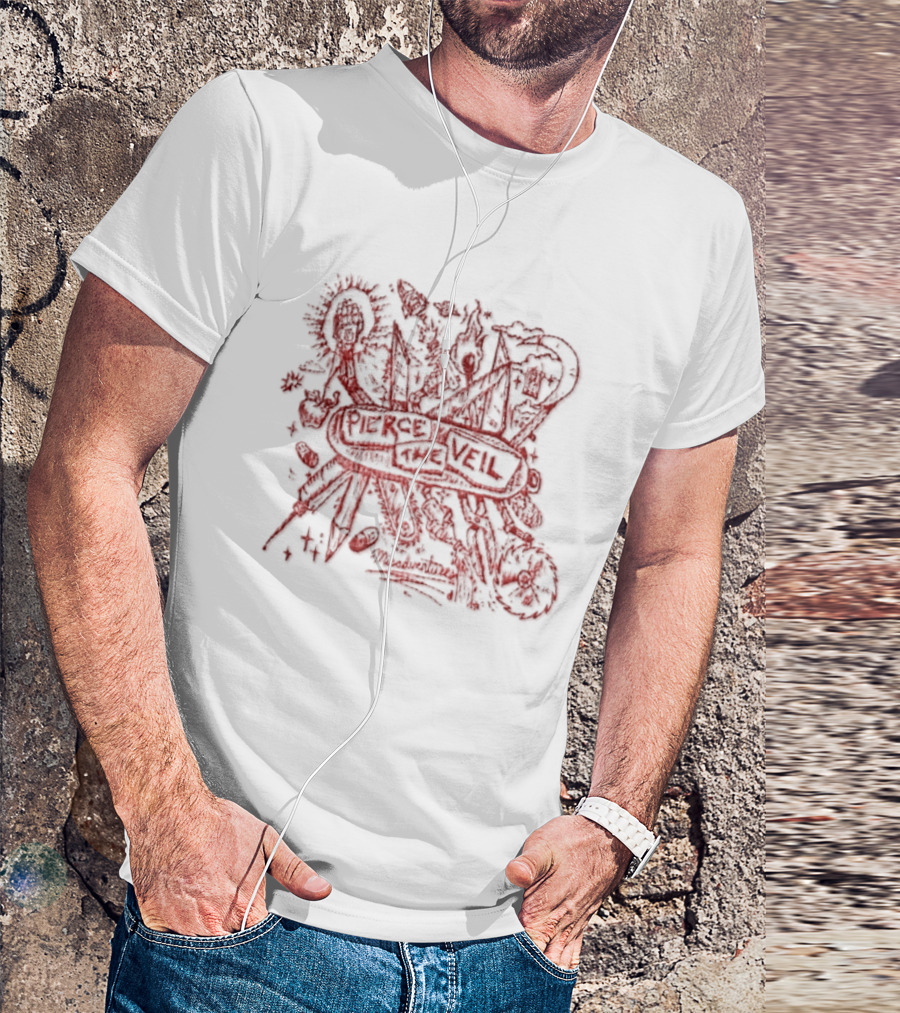 Pierce The Veil Misadventures Band Album Cover Art Red Scribble T-Shirt