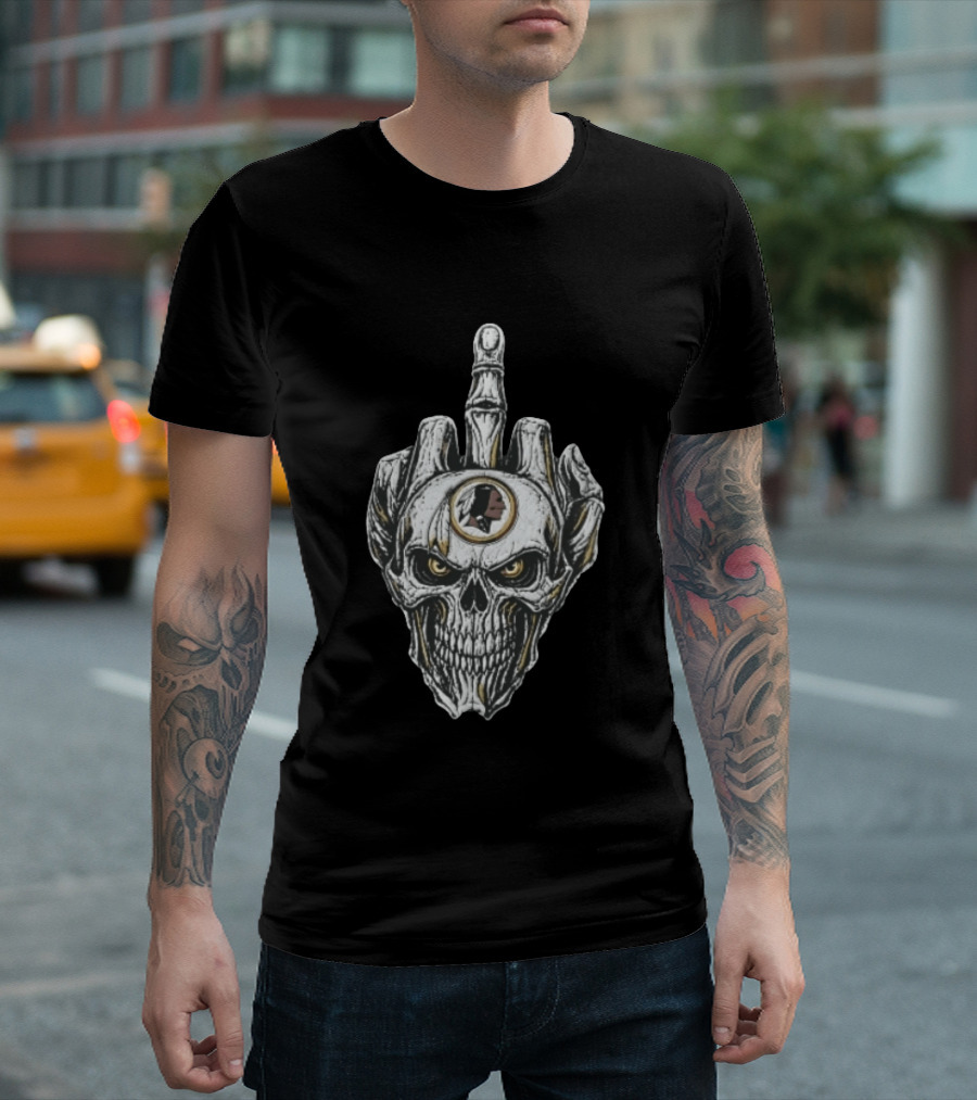 Washington Redskins Skull With Middle Finger Skeleton Hand T-Shirt