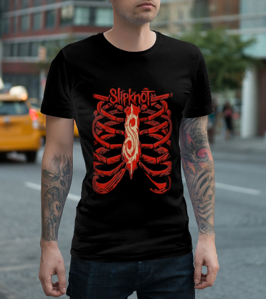 Slipknot Red Skeletal Ribcage Bones Tribal S Sternum Line T-Shirt