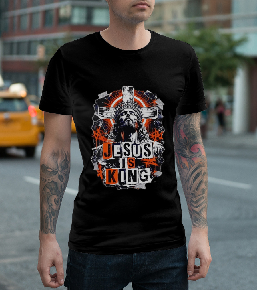Jesus Is King Distressed Cross Grunge Style Bold Print T-Shirt