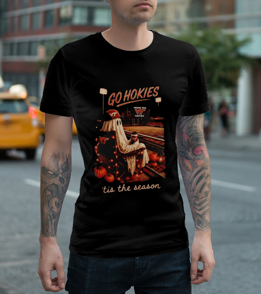 Virginia Tech Hokies Go Hokies Ghost Pumpkin 'Tis The Season T-Shirt