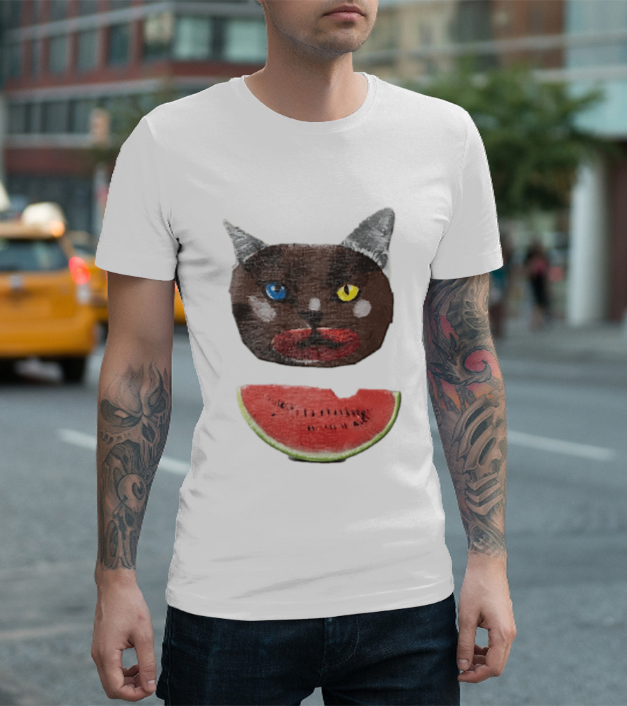 Cat Heterochromia Watermelon Slice Surreal T-Shirt