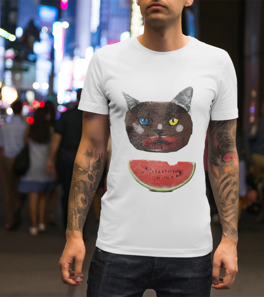 Cat Heterochromia Watermelon Slice Surreal T-Shirt