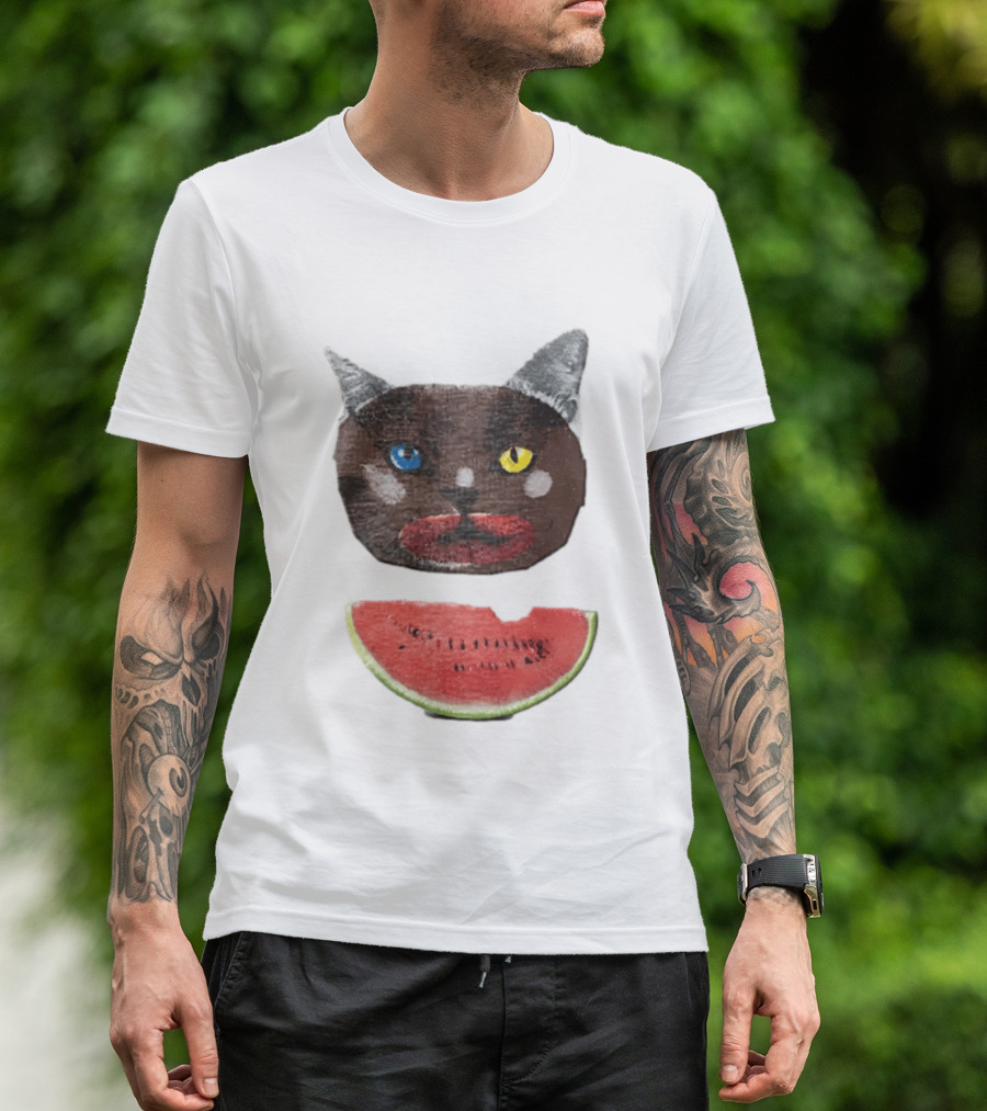 Cat Heterochromia Watermelon Slice Surreal T-Shirt