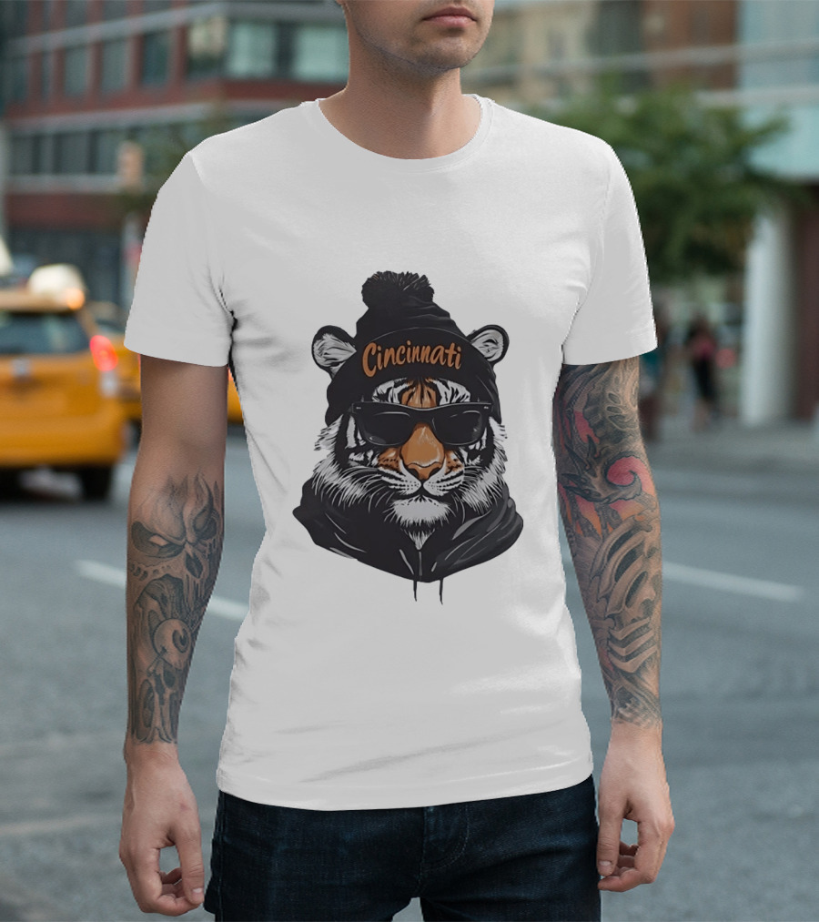 Cincinnati Tiger Beanie With Sunglasses T-Shirt
