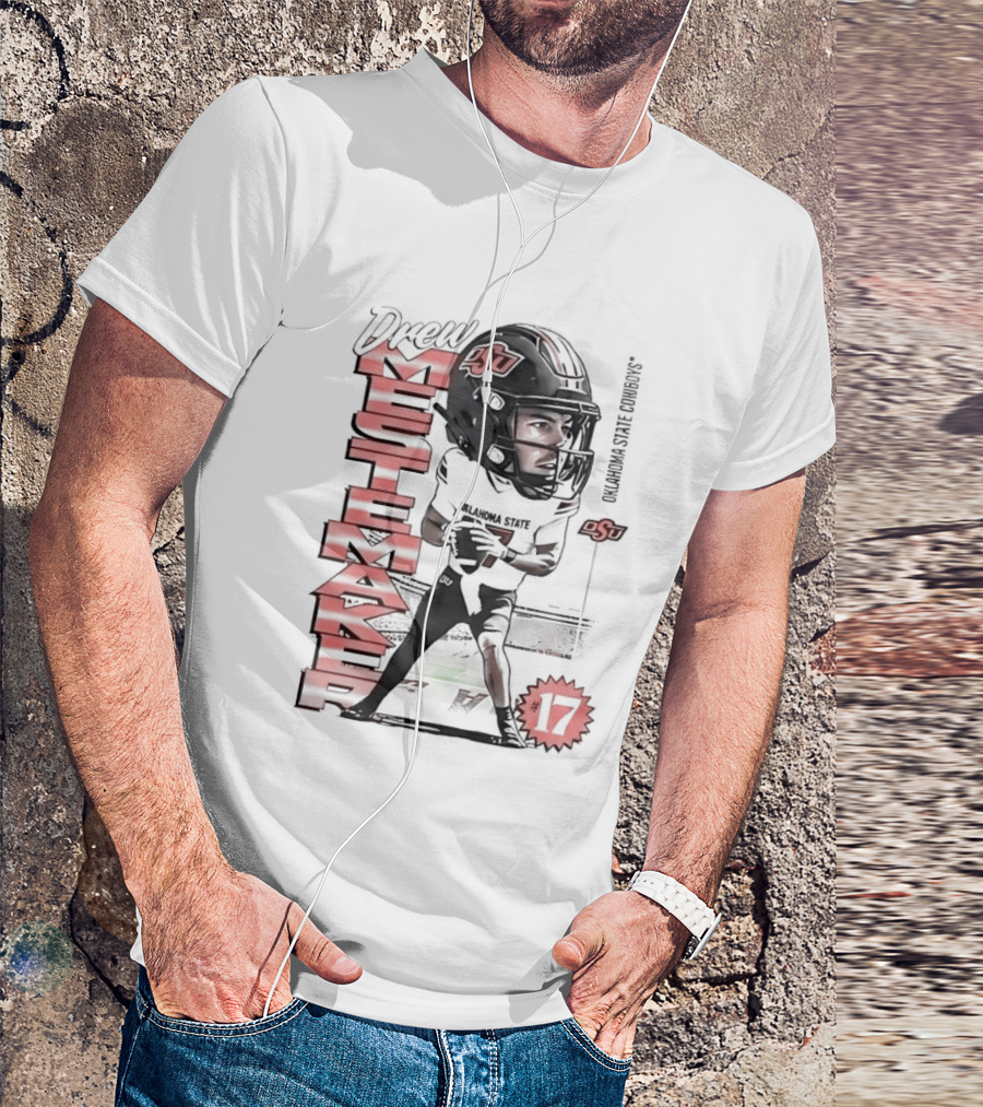 Drew Mestemaker 17 Oklahoma State Cowboys OSU Football T-Shirt