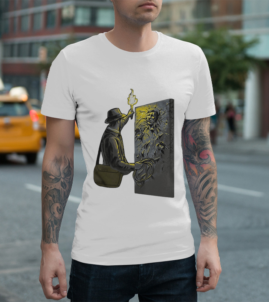 Indiana Jones Exploring Han Solo Frozen In Carbonite Mashup T-Shirt