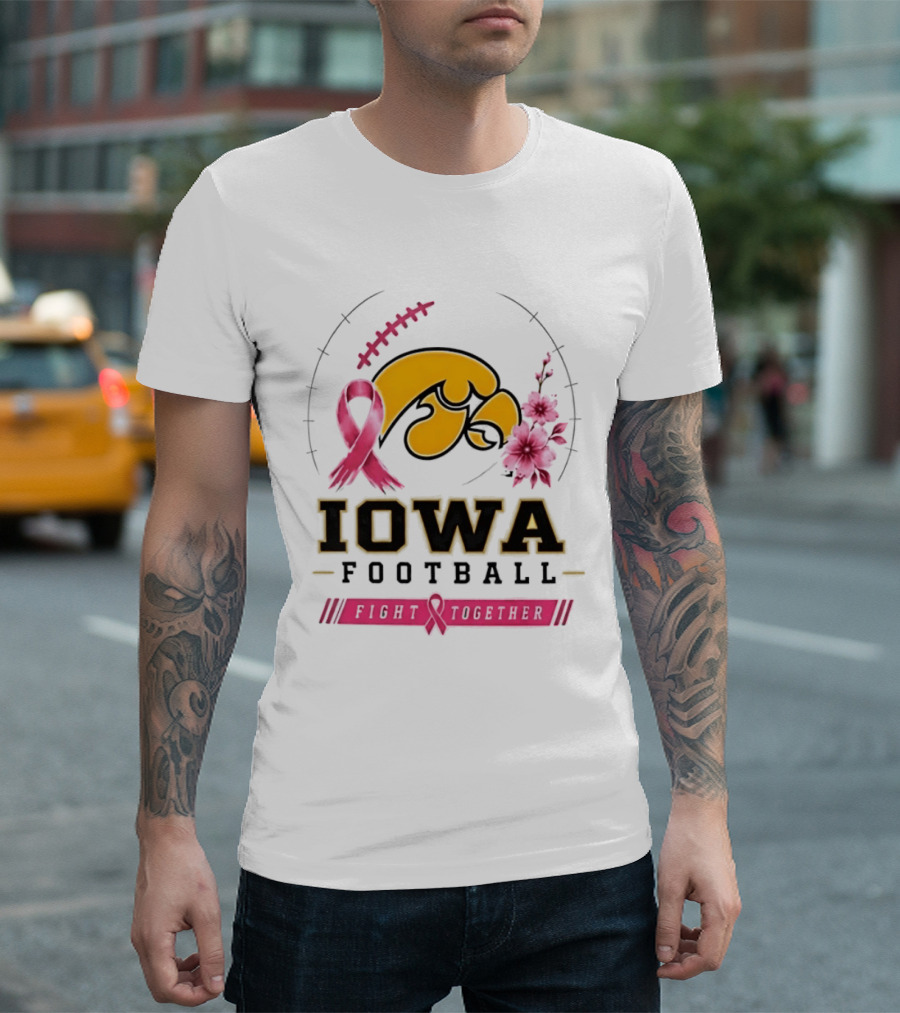 Iowa Hawkeyes Football Pink Ribbon Fight Together Breast Cancer Awareness T-Shirt