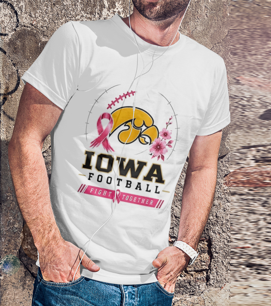 Iowa Hawkeyes Football Pink Ribbon Fight Together Breast Cancer Awareness T-Shirt