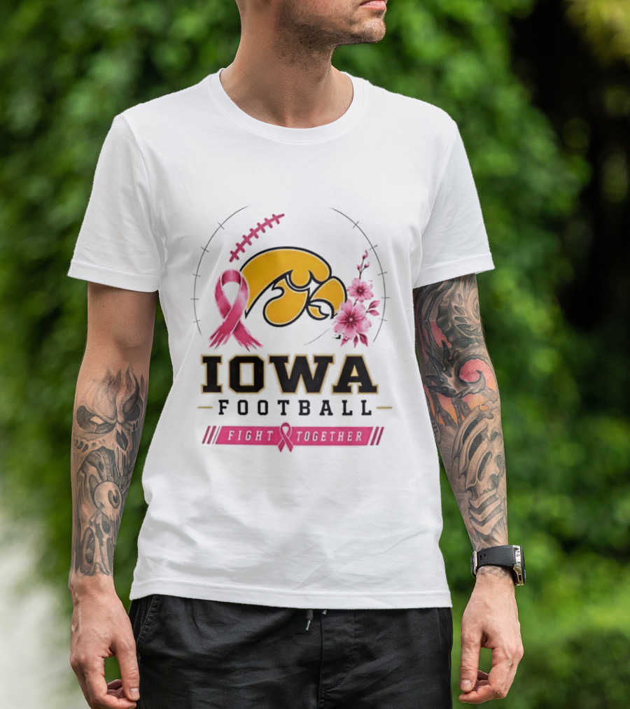 Iowa Hawkeyes Football Pink Ribbon Fight Together Breast Cancer Awareness T-Shirt