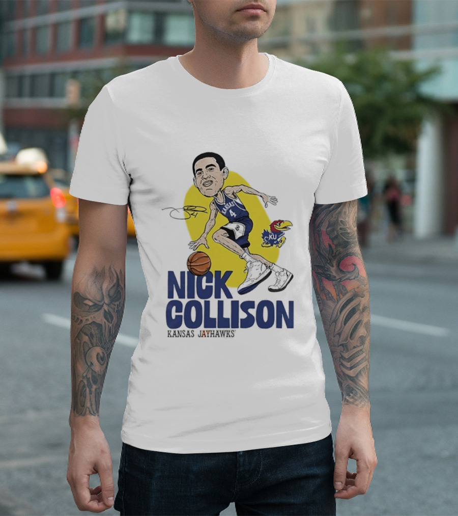 Nick Collison Kansas Jayhawks Basketball Caricature With Signature T-Shirt