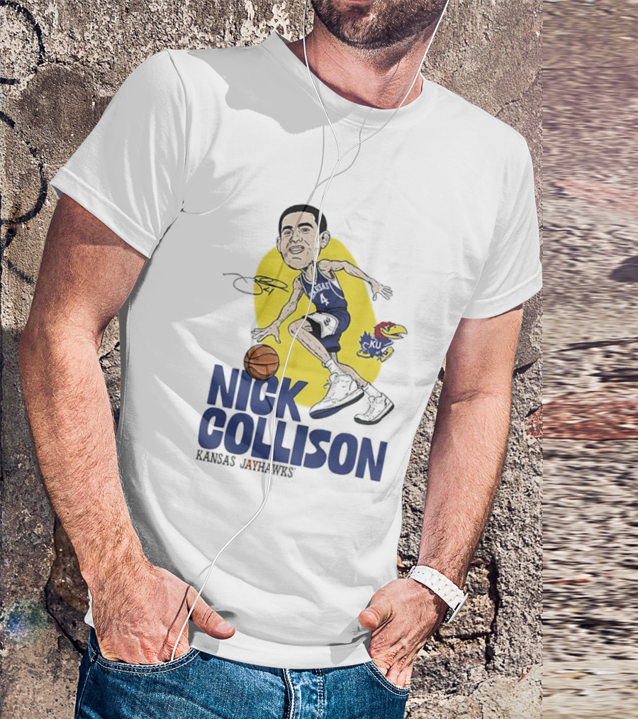 Nick Collison Kansas Jayhawks Basketball Caricature With Signature T-Shirt