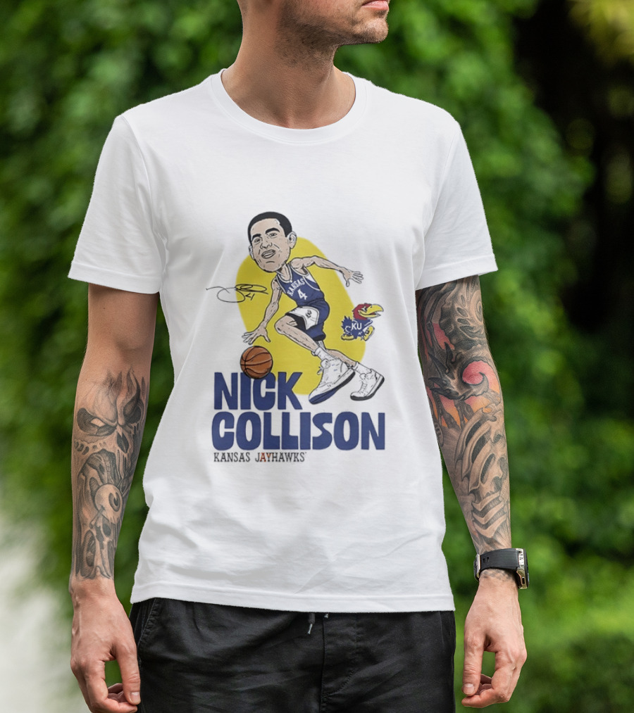Nick Collison Kansas Jayhawks Basketball Caricature With Signature T-Shirt