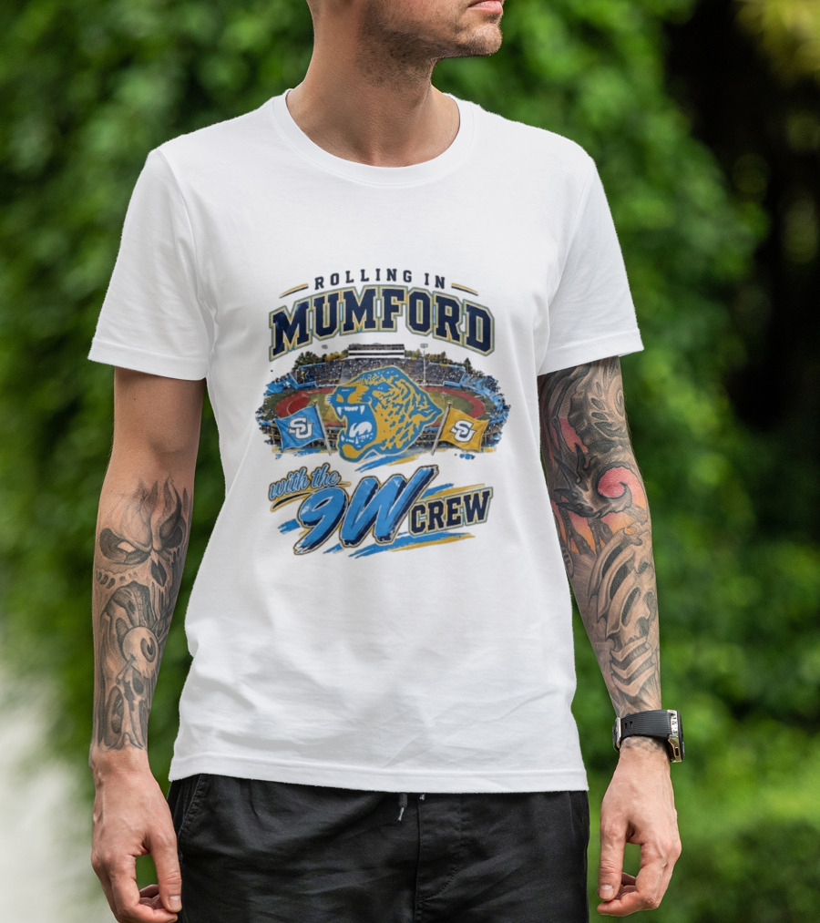 Rolling In Mumford With The 9W Crew SU College Sports Stadium Jaguar Flags T-Shirt