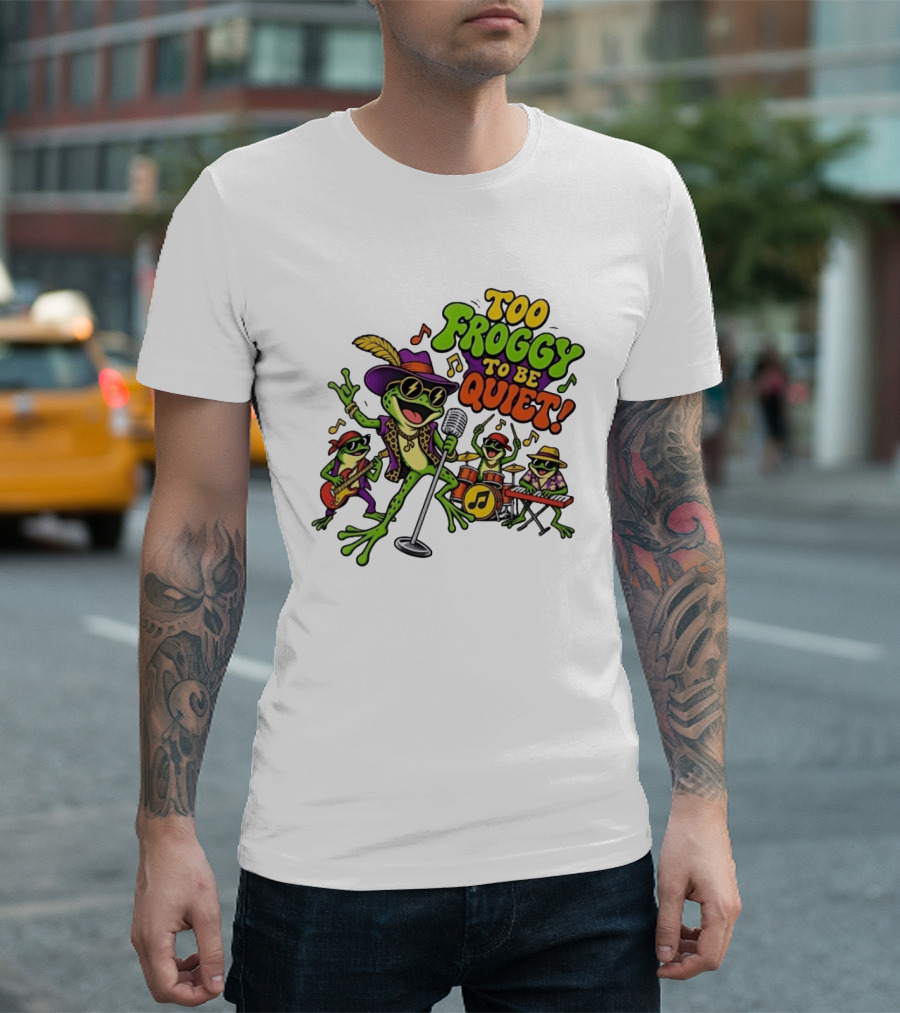 Too Froggy To Be Quiet Rock Band Frogs Group Playing Music T-Shirt