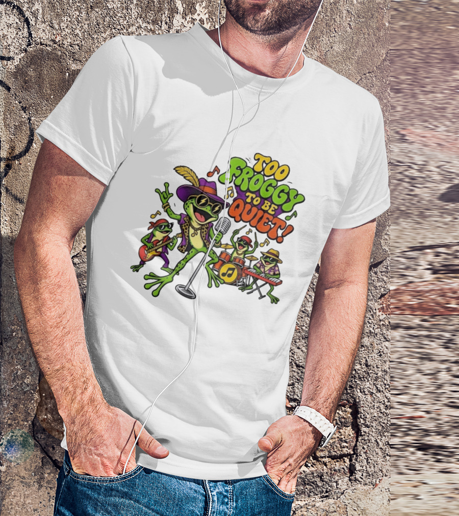 Too Froggy To Be Quiet Rock Band Frogs Group Playing Music T-Shirt