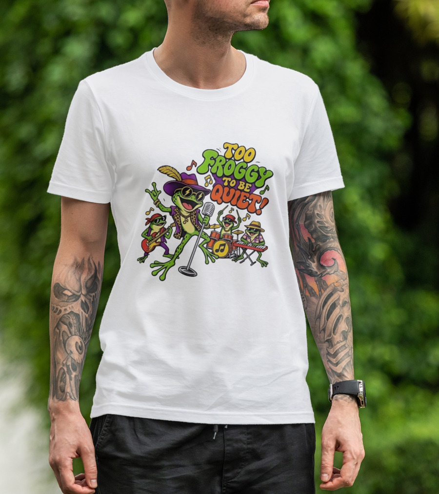 Too Froggy To Be Quiet Rock Band Frogs Group Playing Music T-Shirt