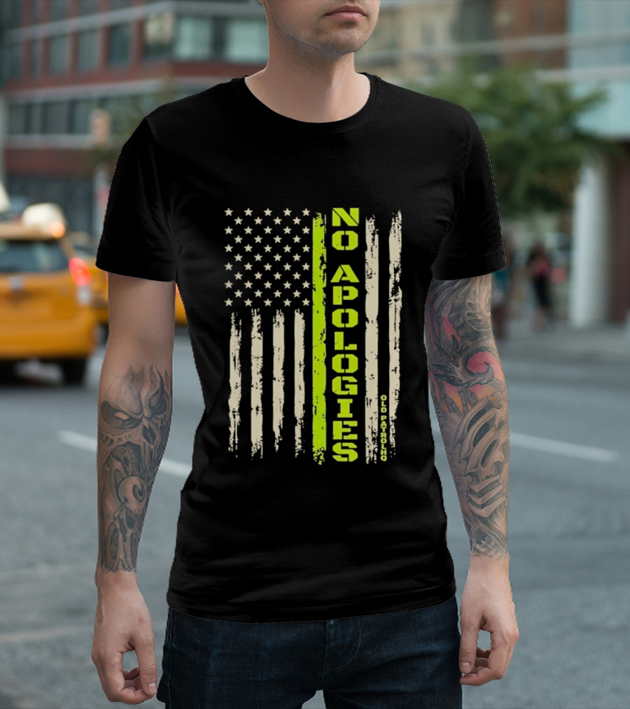 No Apologies Old PatrolHQ Distressed American Flag Vertical Stripes Stars T-Shirt