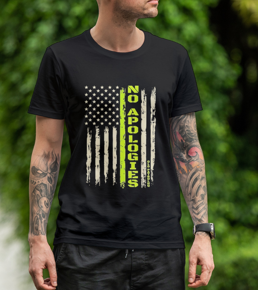 No Apologies Old PatrolHQ Distressed American Flag Vertical Stripes Stars T-Shirt