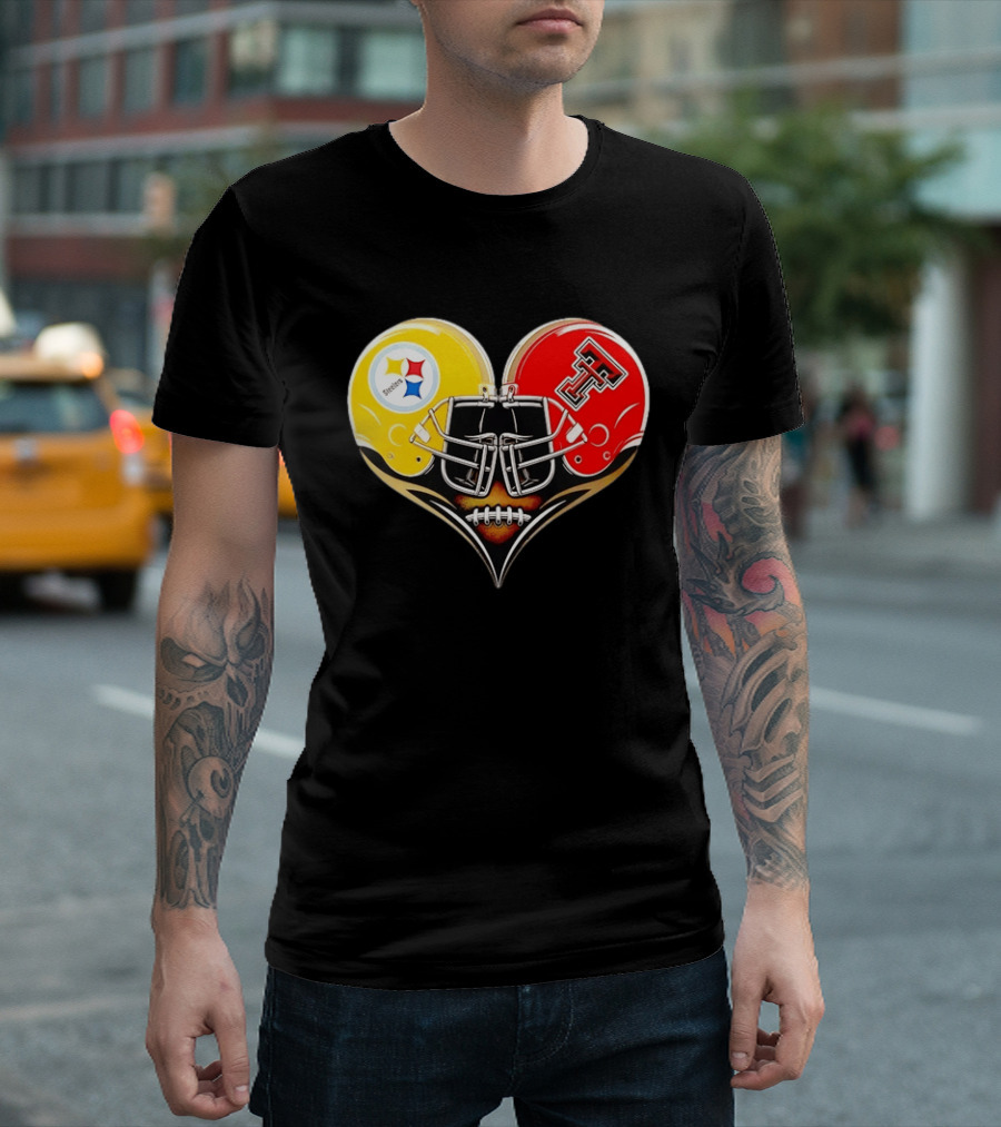 Pittsburgh Steelers Texas Tech Red Raiders Football Helmets Heart T-Shirt