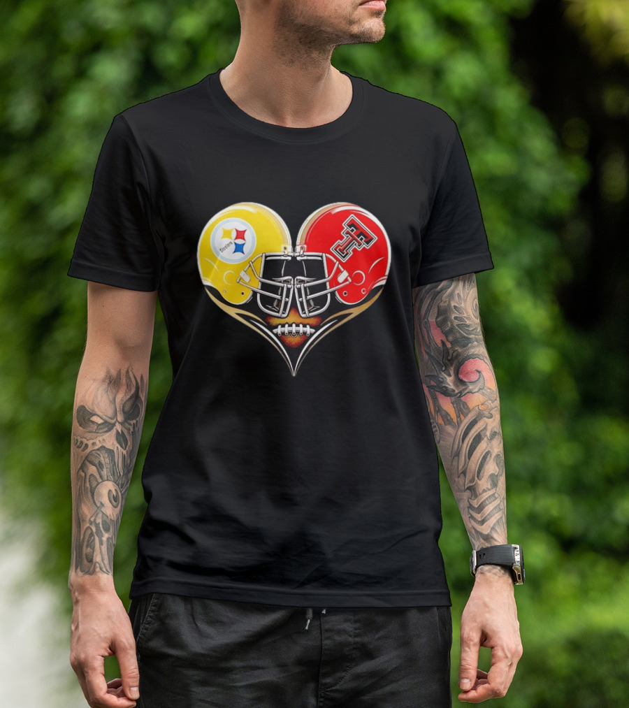 Pittsburgh Steelers Texas Tech Red Raiders Football Helmets Heart T-Shirt