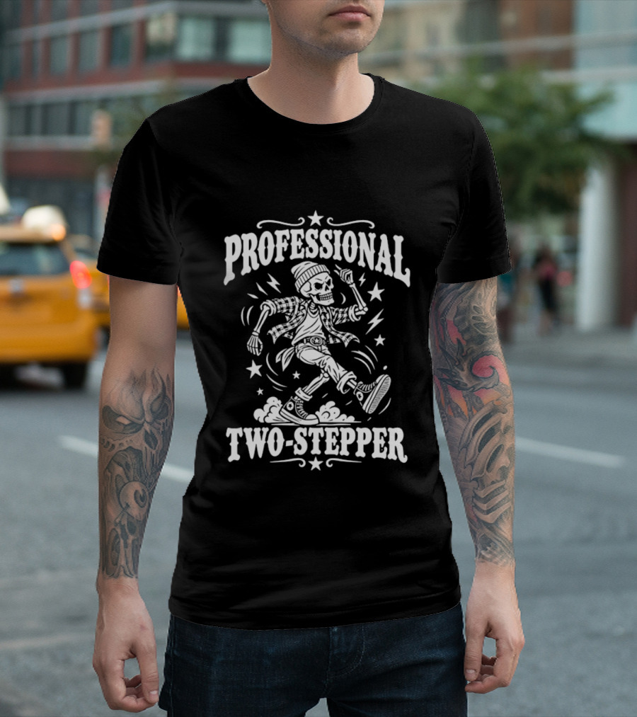 Professional Two Stepper Skeleton Dancer With Stars And Lightning T-Shirt