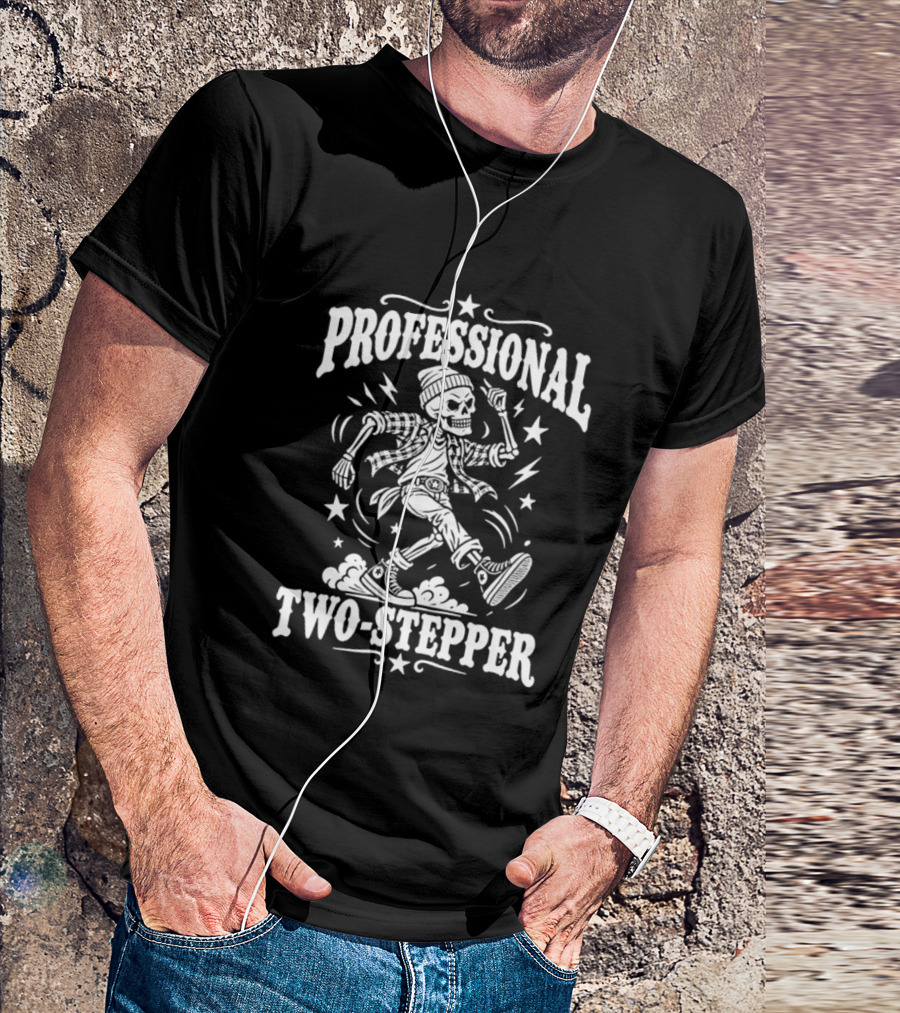 Professional Two Stepper Skeleton Dancer With Stars And Lightning T-Shirt