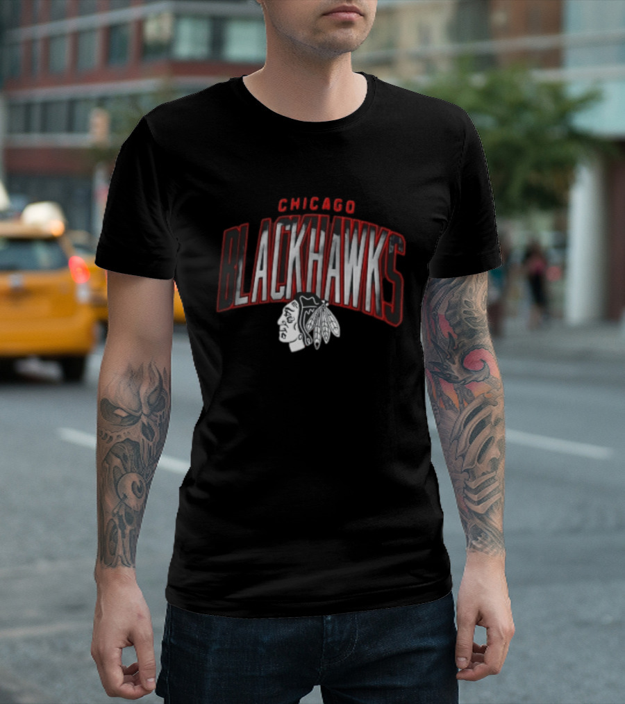 Chicago Blackhawks NHL Arched Smoky Monochrome T-Shirt