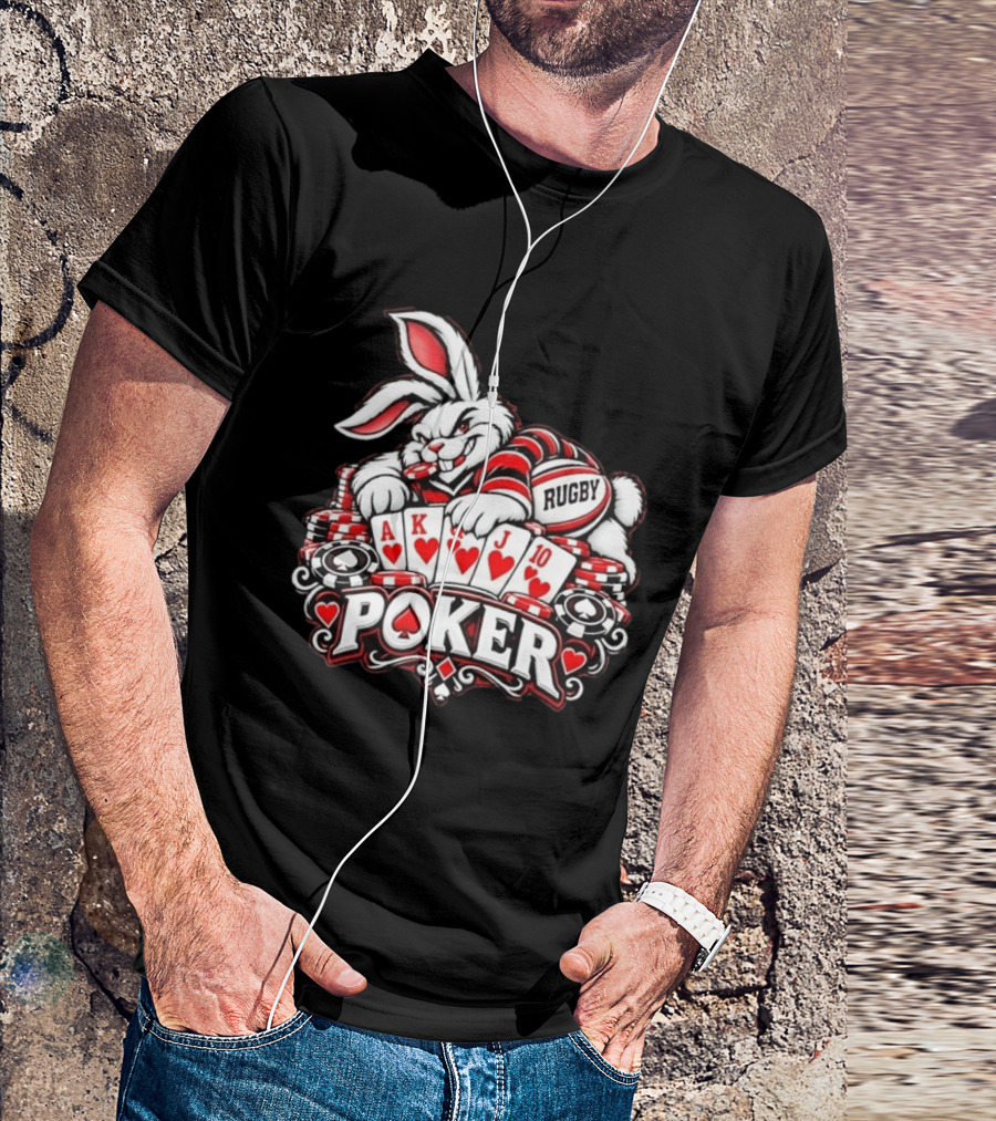 Rugby Poker Rabbit Royal Flush Card Game T-Shirt