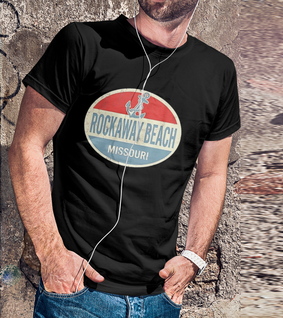 Rockaway Beach Missouri Distressed Anchor Red White Blue Vintage Look T-Shirt
