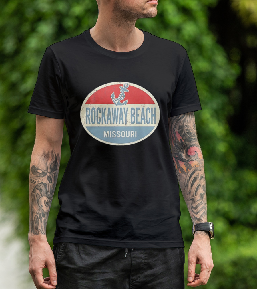 Rockaway Beach Missouri Distressed Anchor Red White Blue Vintage Look T-Shirt