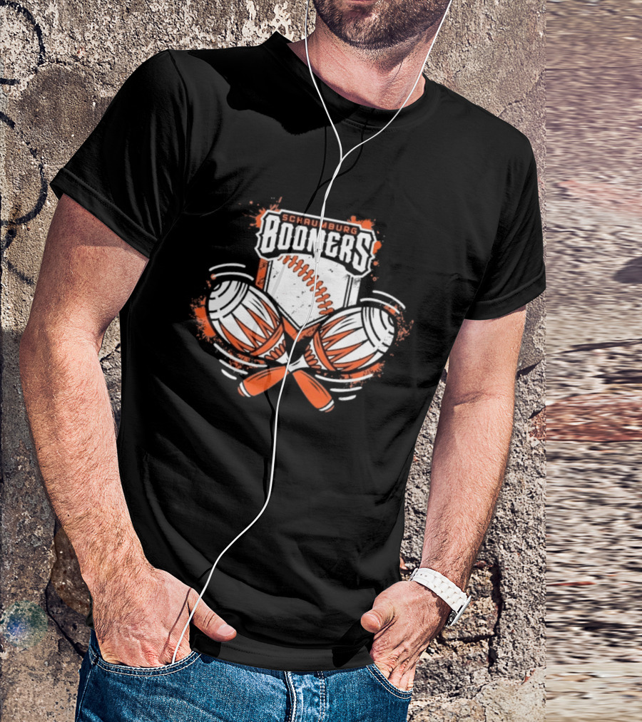 Schaumburg Boomers Baseball Distressed Emblem With Bats And Ball T-Shirt