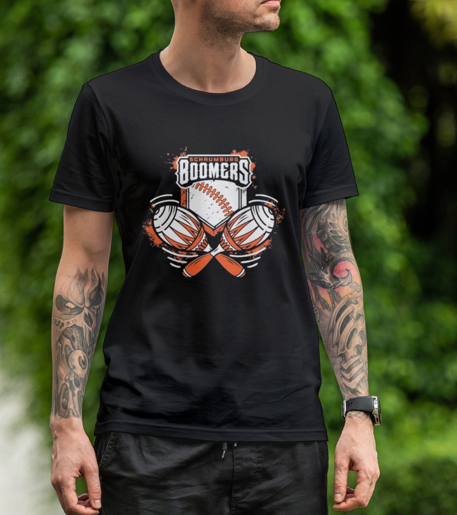 Schaumburg Boomers Baseball Distressed Emblem With Bats And Ball T-Shirt
