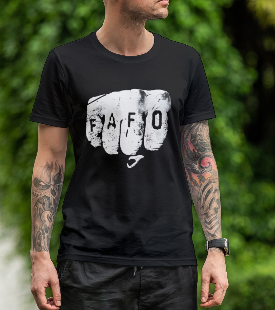 FAFO Distressed Clenched Fist Knuckle Punch Black And White T-Shirt