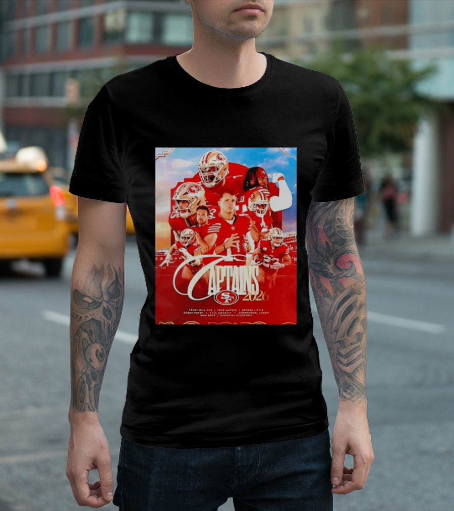 SF 49ers 2026 Captains Williams Warner Kittle Purdy Bosa McCaffrey Juszczyk T-Shirt