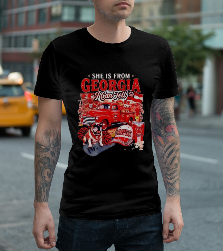 She Is From Georgia I Can Tell Bulldogs Dawgs Red Truck T-Shirt