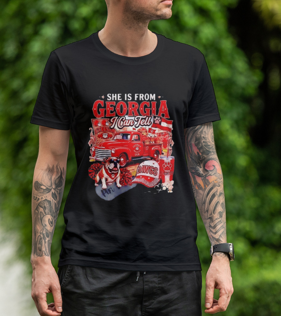 She Is From Georgia I Can Tell Bulldogs Dawgs Red Truck T-Shirt
