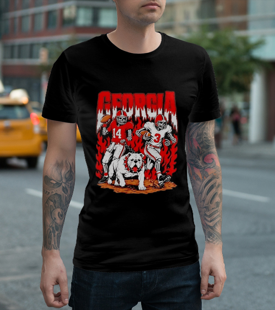 Georgia Bulldogs Football Skeleton Players 14 And 3 With Bulldog T-Shirt