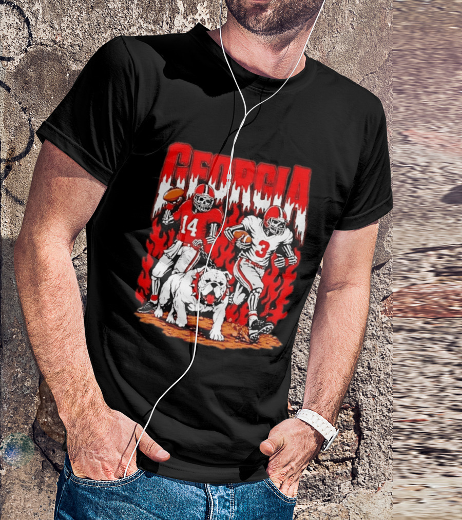 Georgia Bulldogs Football Skeleton Players 14 And 3 With Bulldog T-Shirt