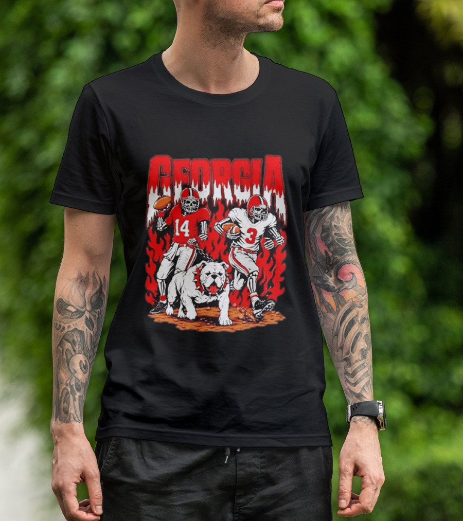 Georgia Bulldogs Football Skeleton Players 14 And 3 With Bulldog T-Shirt