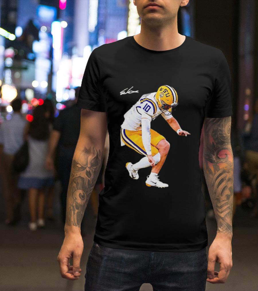 Joe Burrow LSU Tigers Number 10 Football Player Signature T-Shirt