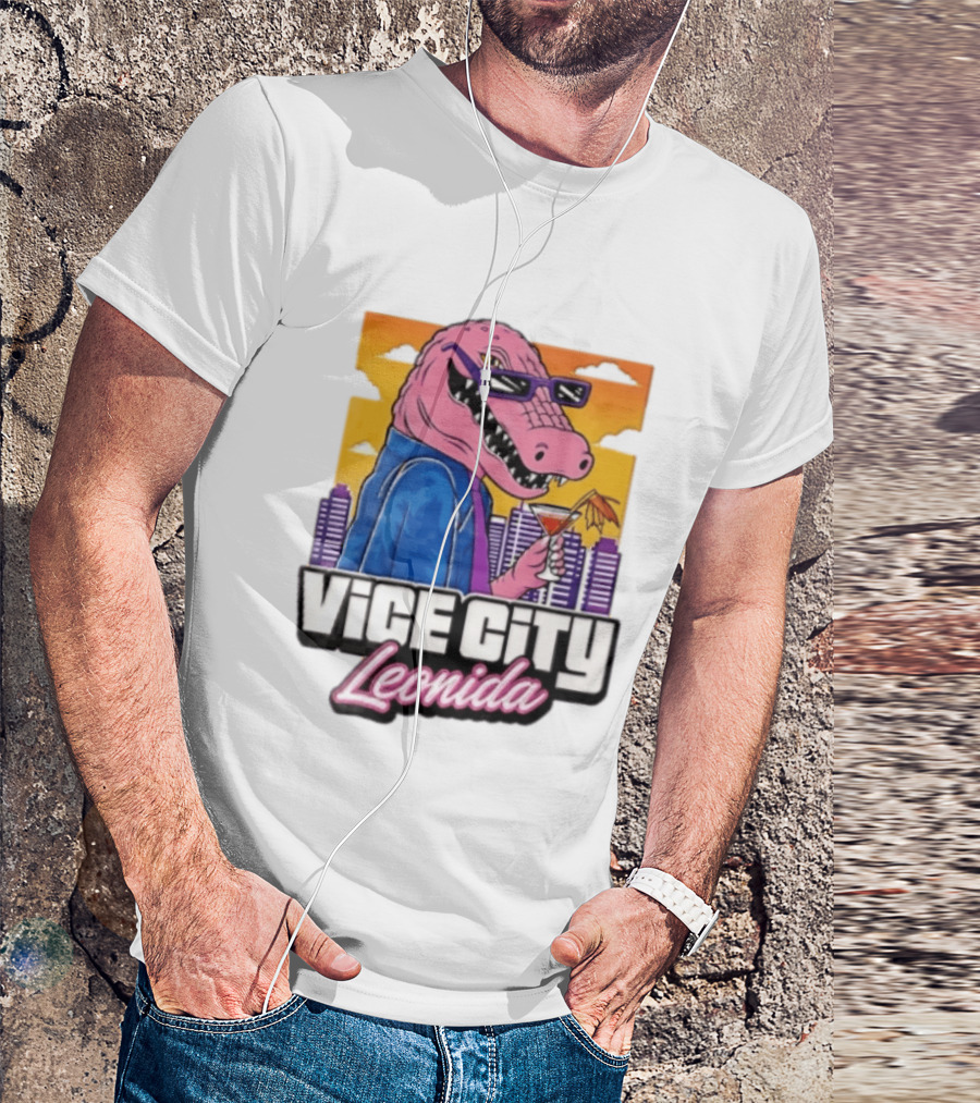Vice City Leonida Pink Alligator Sunglasses Cocktail Cityscape T-Shirt