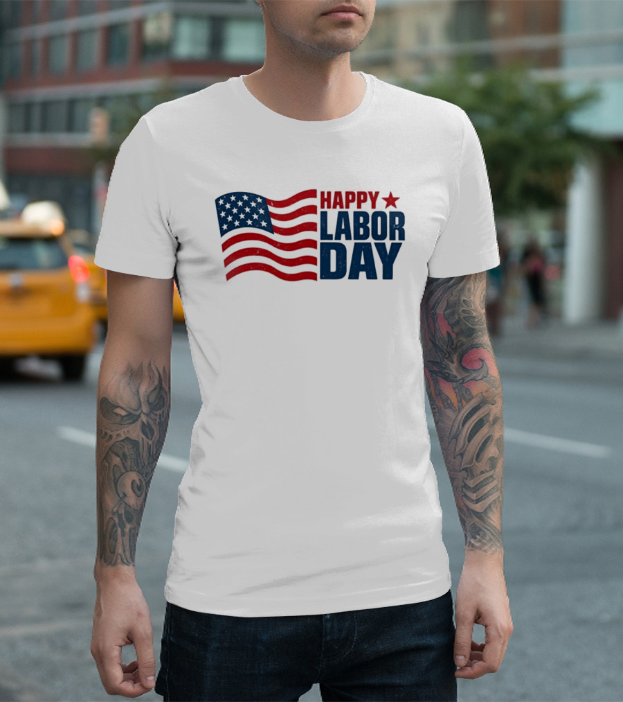 Happy Labor Day Distressed American Flag Stars Stripes T-Shirt