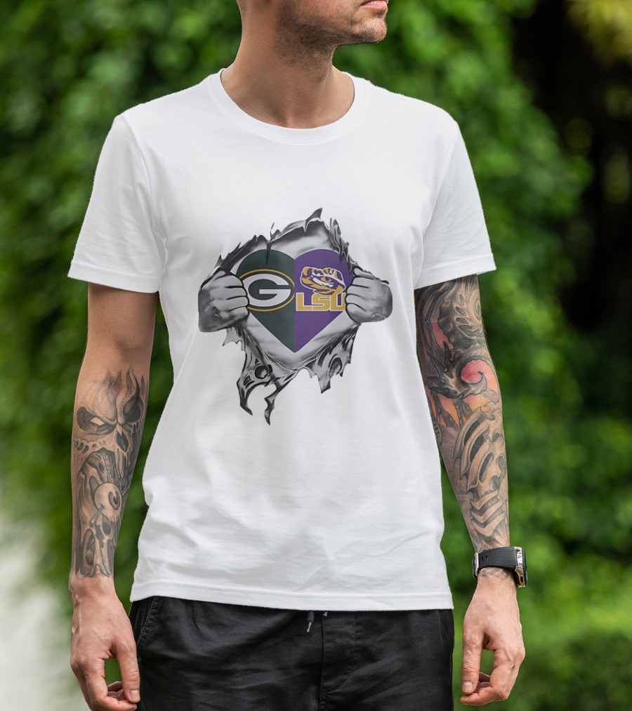 Green Bay Packers LSU Tigers Heart T-Shirt