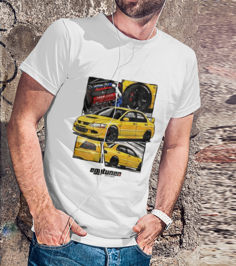 Mitsubishi Egytuner Est 2003 Yellow Lancer Evolution Engine Wheel Panels T-Shirt