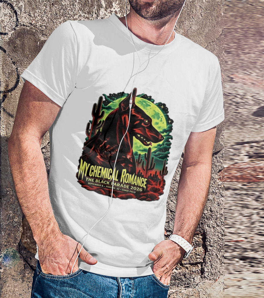 My Chemical Romance The Black Parade 2026 September 6 Phoenix AZ Chase Field Cactus And Dog Moon Scene T-Shirt