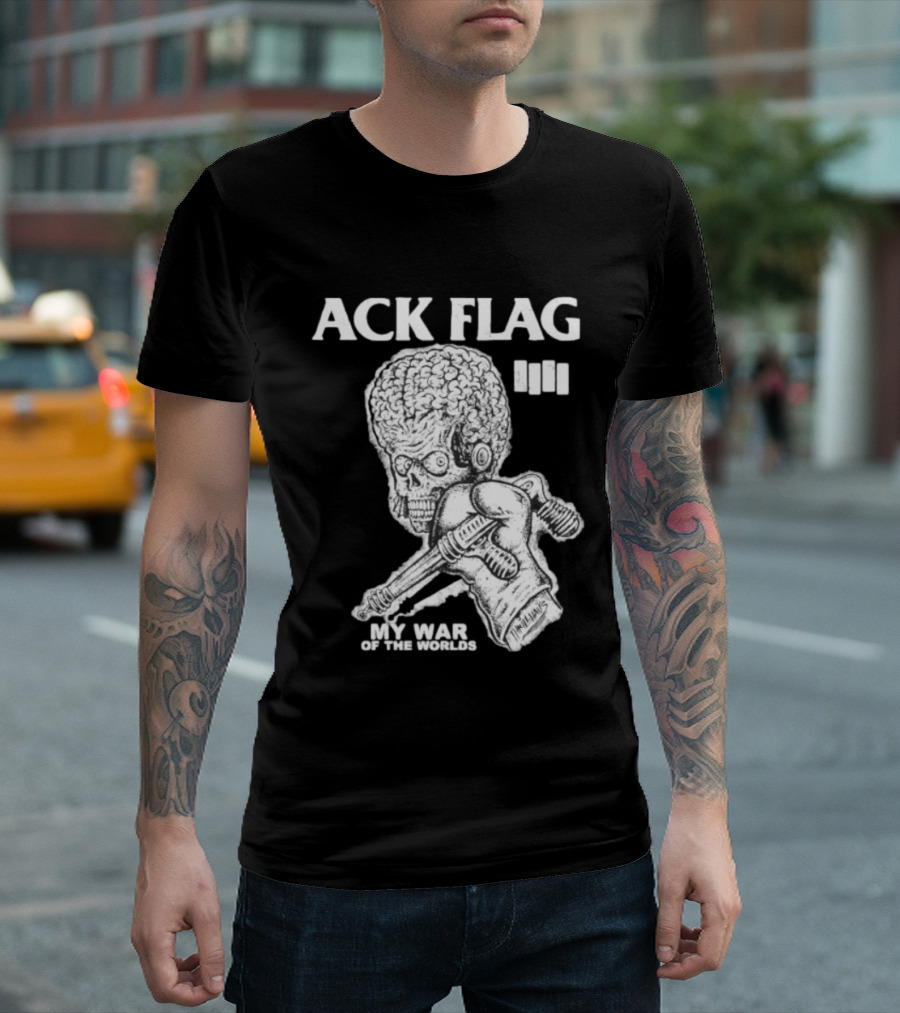 ACK Flag Mars Attacks War Of The Worlds Black Flag Mashup T-Shirt