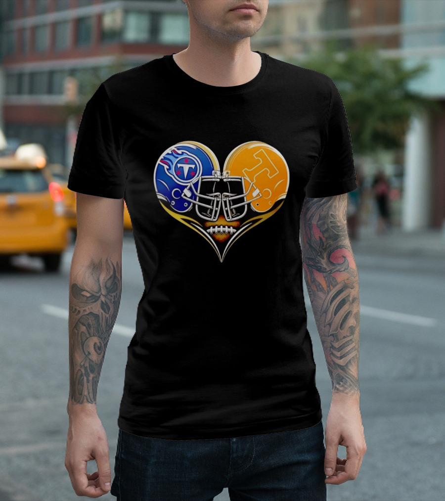 Tennessee Titans Tennessee Volunteers Football Heart Helmet T-Shirt