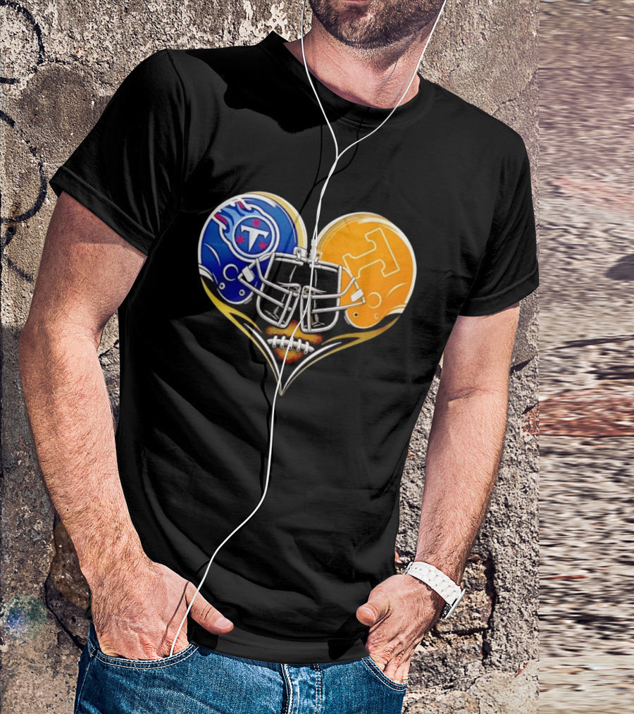 Tennessee Titans Tennessee Volunteers Football Heart Helmet T-Shirt