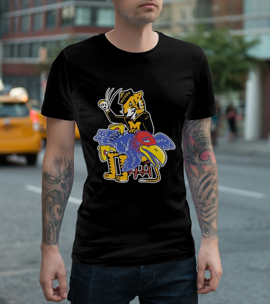 Mizzou Tigers Vs Kansas Jayhawk Rivalry Cartoon T-Shirt